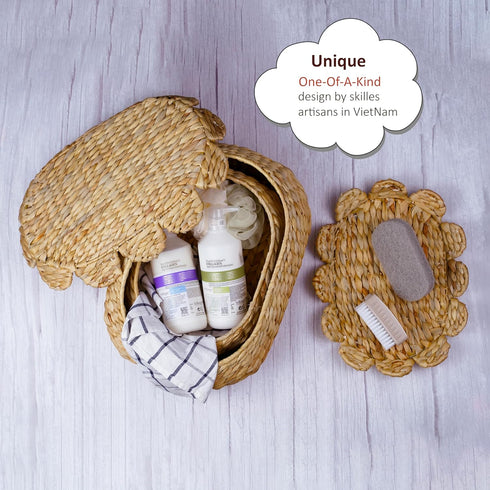 Set 2 LUSYDECO of Wicker Storage Baskets with Lid, Rattan Basket Decorative Boxes, Woven Storage Box Hyacinth Basket