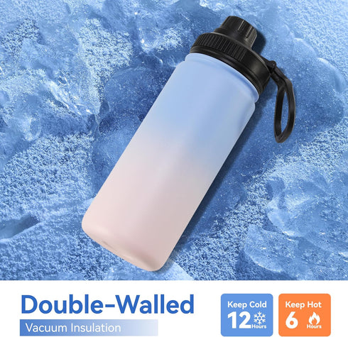 DOMICARE 16 oz Kids Water Bottle for School, Stainless Steel Double Wall Vacuum Insulated, Leakproof BPA Free