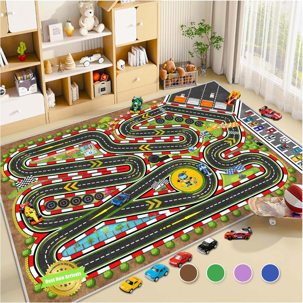 Kids Racing Rug 31''X47'' Car Road Kid Rug Carpet Playmat for Playoom