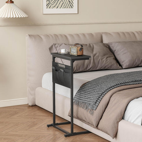 LET501B C Shaped End Table, Side Table for Sofa, Small TV Tray, Couch Table with Storage Bag for Small Space, Living