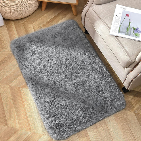 YJ.GWL Area Rugs for Bedroom - 2x3 Washable Small Grey Bedside Rug, Fluffy Shaggy Indoor Carpet