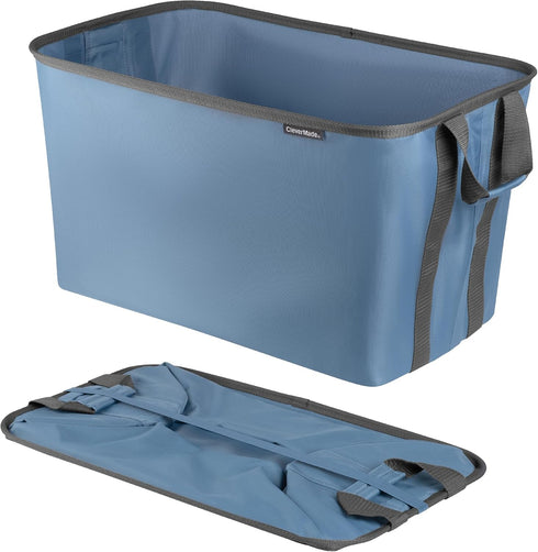 CleverMade Collapsible Laundry Baskets, Denim/Shadow Gray 2PK - 60L (16 Gal) Foldable Hamper with Sturdy Pop-Up Frame