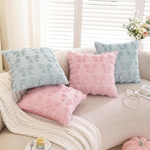 TAOSON Pack 2,Valentines 18x18 inch of Day Decoration Blue Cute Bow Soft Plush Faux Fur Jacquard Throw Pillows Soft