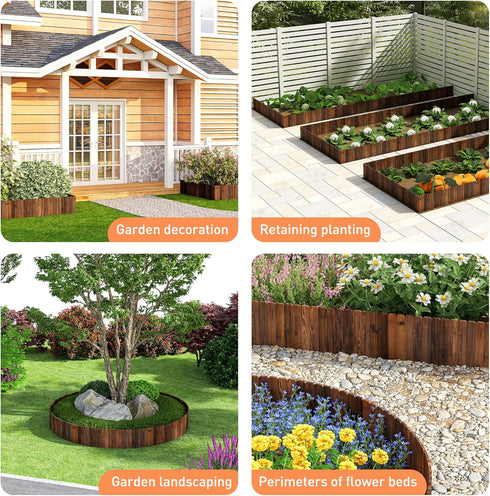 Wooden Garden Fence Decorative Landscape Edging, 11.8'' H x 48'' L Planting Tree Border for Yard Patio Path (1 PACK)