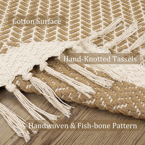 2x7 Lahome Belle Boho Laundry Room Rug, Runners for Hallways Lightweight Entry Woven Cotton Runner Rug with Tassels