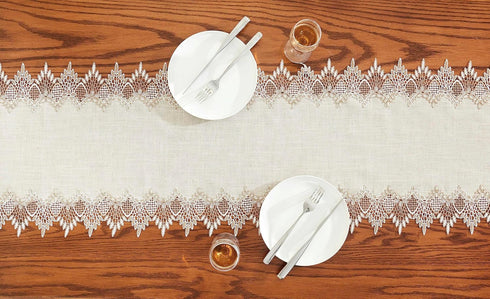 90 inches Summer 16x90) Natural Linen Table Runner Neutral Earth Tones Beige Lace Coffee Table Runners Dresser Scarf