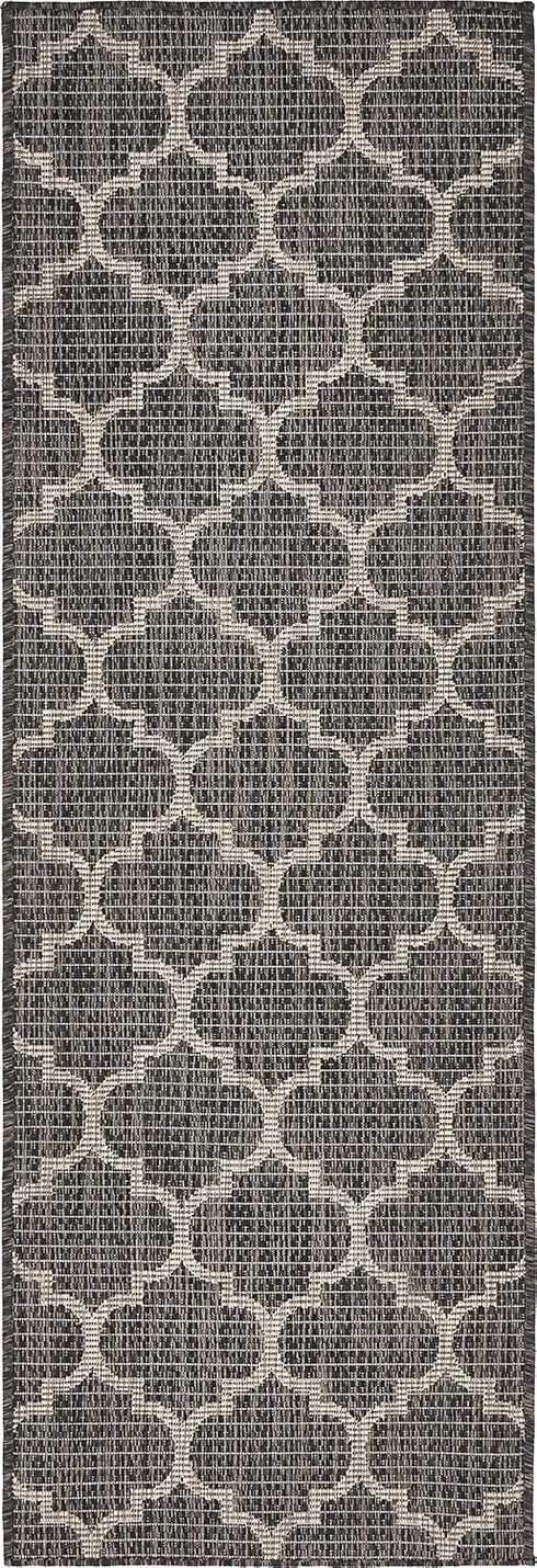 Unique Loom Area Rug Outdoor Trellis Collection (2' x 3' 1" Runner, Black/Ivory)