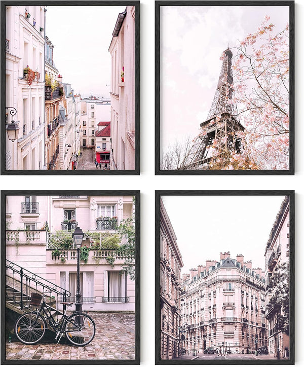 HAUS AND HUES Wall Art Posters - Pink Paris Decor for Bedroom, 4 Unframed Watercolor Prints (11x14 inches, Glossy)