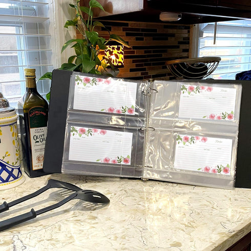 20 Pack Clear Recipe Card Page Protectors, 4" x 6", 2 Pockets Per Page, Holds 4 Cards, Perfect for Organizing Recipes