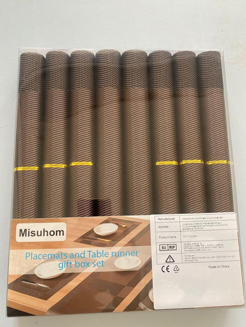 Placemats with Table Runner Sets, Woven Crossweave Vinyl Kitchen Tablemat, Washable PVC Mats for Dining Table
