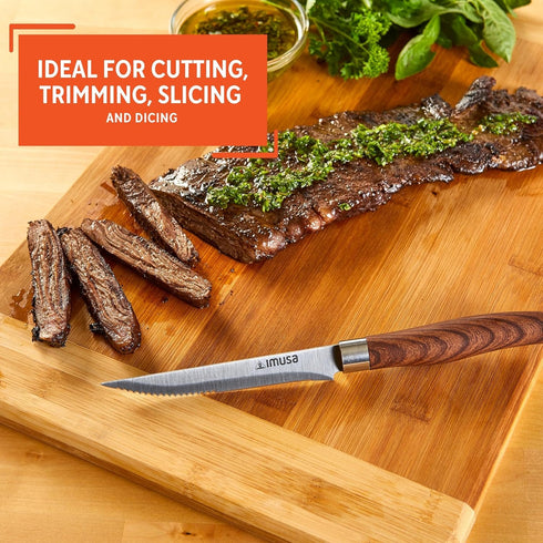 Imusa 4.5in Chef WL Stainless Steel Steak Knife with Wood Look Handle