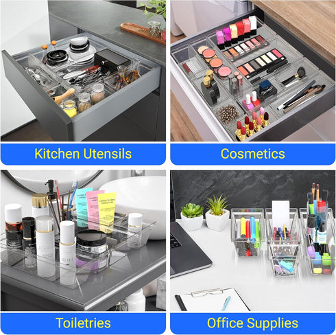 YAN & HIN Set of 72 Stackable Non-Slip Acrylic Organizers for Makeup Tray, Kitchen Drawer, Desk Drawer Organizer