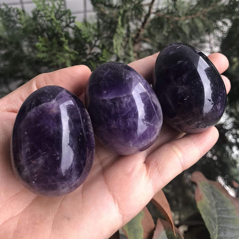 Polished Stone Egg for Easter Day, Palm/Pocket Worry Energy Healing Crystal Display Sphere, Amethyst 1.8" x 1.3"