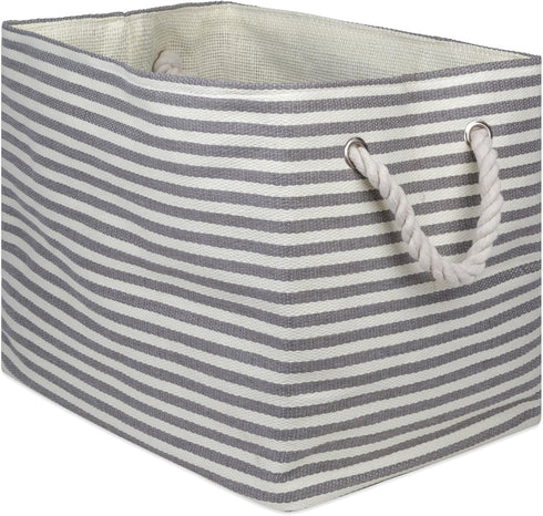 DII Woven Paper Storage Bin, Pinstripe Gray, Medium Rectangle for Organizing Home Supplies