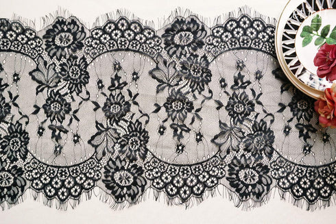 Letjolt Black Lace Table Runner - 14 x 120 Inches Embroidered Doilies for Vintage Boho Wedding & Party Supplies