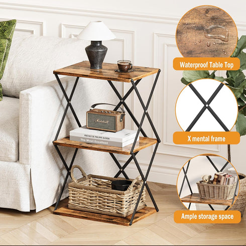 3-Tier ET-03RB End Table Small Side Table Tall Bedside Night Stand with Storage Sofa Side desks for Living Room Bedroom