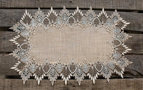 Set 2 (13Wx20L) LINENS ART AND THINGS Lace Placemats Neutral Earth Tones Dresser Scarf Coffee Table Runner End Table