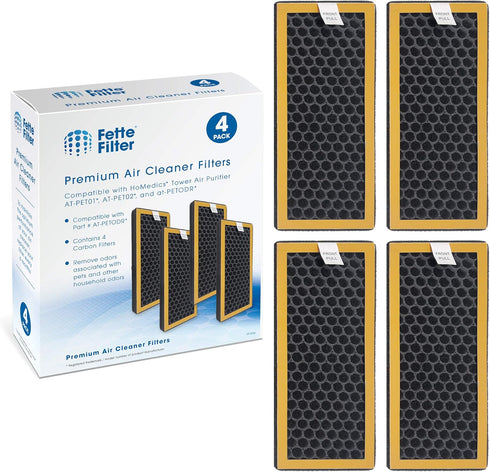 Fette Filter Pack of 4 - Activated Carbon Filter for HoMedics TotalClean PetPlus, Compare to AT-PET01, AT-PET02