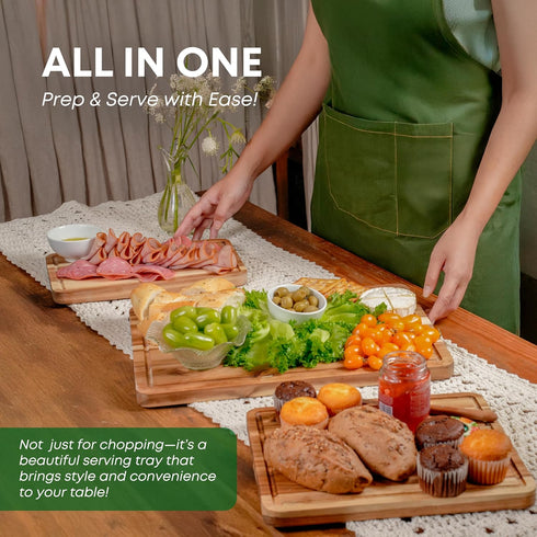 Set 3 (17x12, 12x10, 12x7 Inch) VieWood Acacia Wood Cutting Board of for Kitchen, Serving, Charcuterie and Food Prep