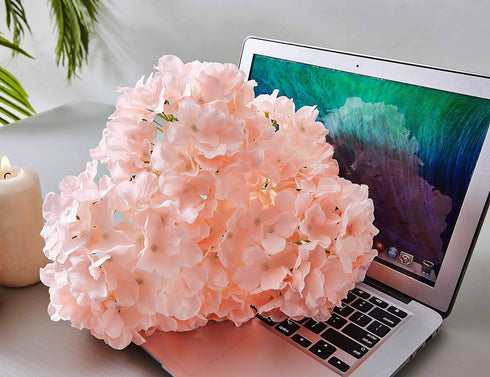 Artificial Hydrangea Flowers, 10 Fake Silk Hydrangea Heads for Wedding Centerpieces, Home Decoration with Stems