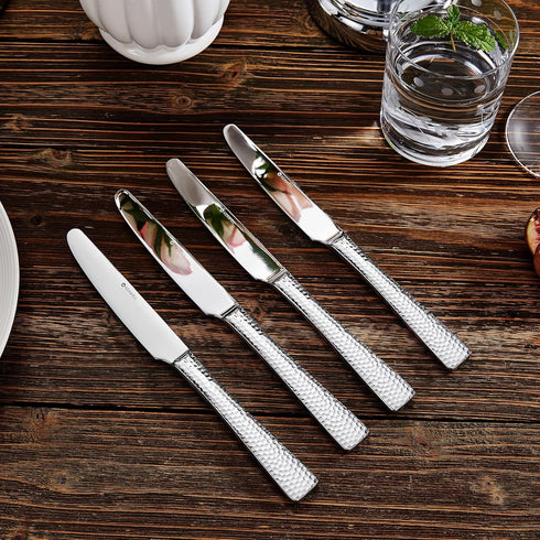 KEAWELL Premium 9.5" Louis Dinner Knives, Set of 4, Stainless Steel Dishwasher Safe, Serrated Knives (Hammered) by KEAWELL