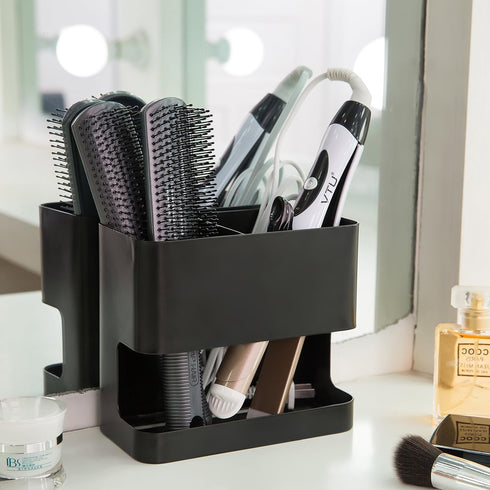 MyGift Black Metal Wall Mount Hair Tools Holder with 2 Slots, Salon Hair Styling Accessories Organizer Rack for Blow