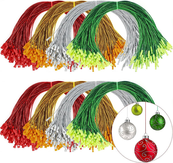 1000 Pieces Ornament Precut Cord Hangers with Snap Fastener for Christmas Tree Holiday Party Decoration (Gold, Silver,