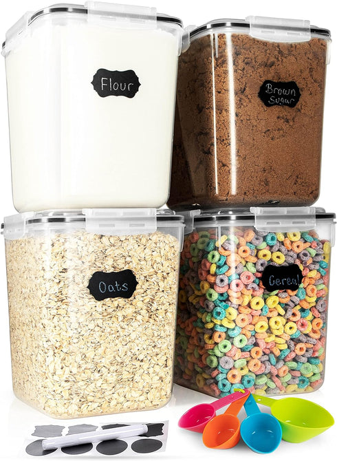 Flour Sugar Storage Containers (5.3L/4pk), Large Food Storage Containers with Lids Airtight for Kitchen Pantry