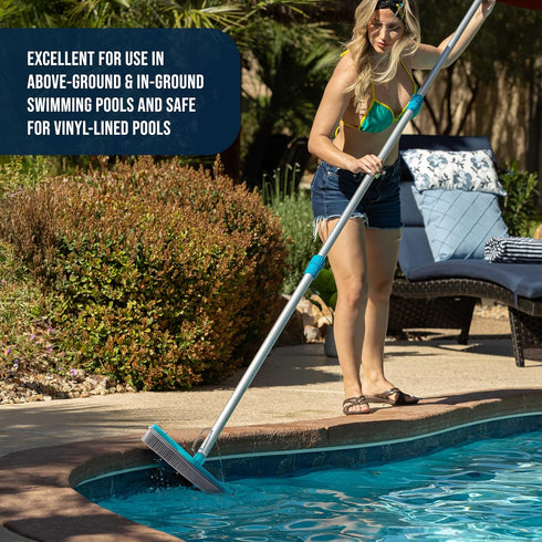 13" U.S. Pool Supply Pool Brush with Rubber Bristles and Squeegee Edge - Safe for Vinyl Liners, Ideal for Above-Ground
