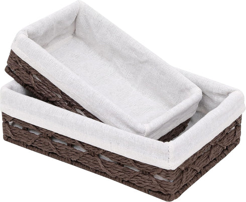Small Storage Basket With Liner,Wicker Decorative Basket for coffee table,RectangleTray,Bathroom Countertop Organizerrectangle