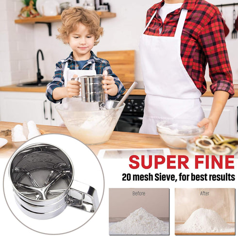 2.5 Cup Flour Sifter, Semi Automatic Small Baking Sieve, Stainless Steel Fine Mesh Sieve