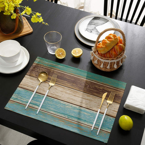 Vandarllin Placemats Set of 6, Retro Rustic Wood Texture, Washable Polyester Stain Resistant Table Mats for Dining