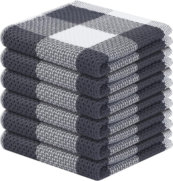 Homaxy 100% Cotton Waffle Weave Check Plaid Dish Cloths, 12 x 12 Inches, 6-Pack Super Soft & Absorbent Dish Towels
