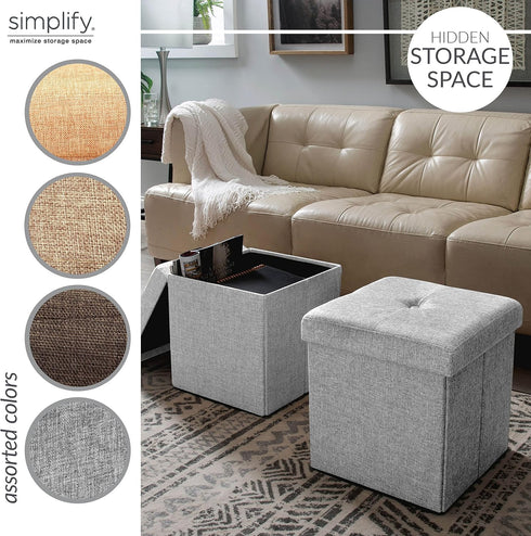 Simplify Faux Linen Folding Storage Ottoman | Single | Collapsible | Tufted Padded Seating | Foot Rest | Toy Box |