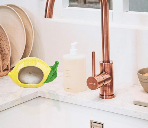 Ceramic Sink Scrubby Holder with Nylon Dish Scrubber - Lemon Color