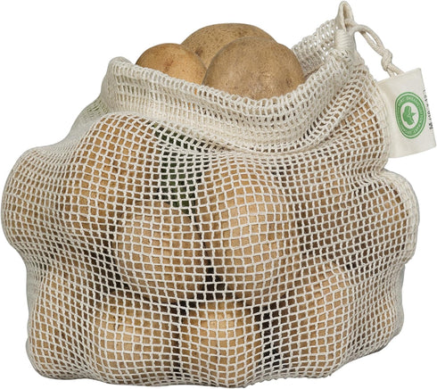 Reusable Mesh Produce Bags, 100% Organic Cotton, Eco-friendly & Washable Vegetable Bags (3 Medium)