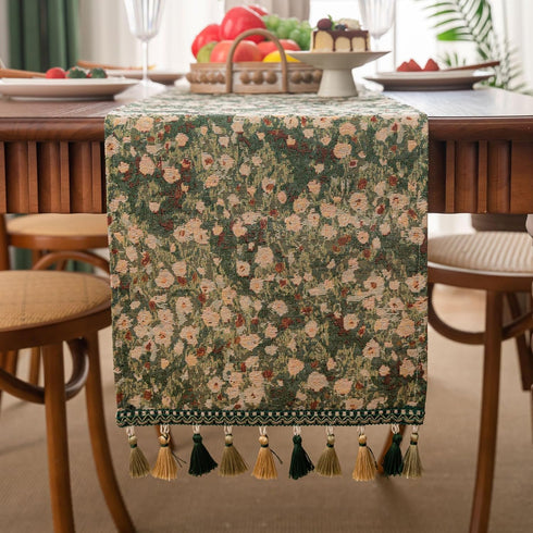 Summer 13 94 Inch Floral Spring Table Runner for Living Room Jacquard Flower Dining Table Runner with Tassels Modern