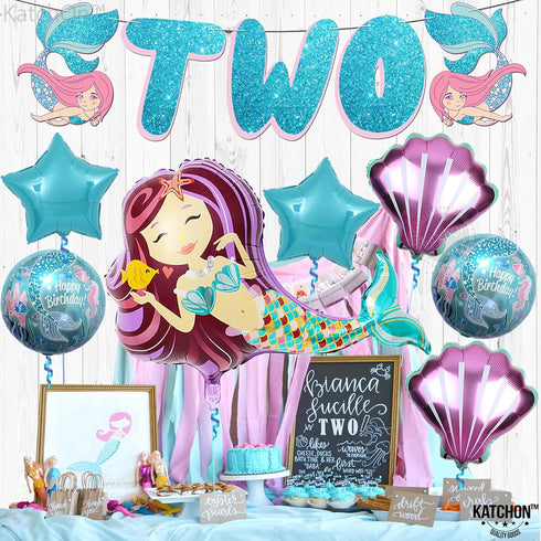 KatchOn Mermaid 2nd Birthday Decorations, Pack of 8