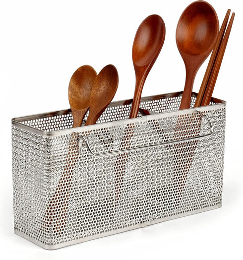 Kitchen Utensil Chopsticks Perforated Holder with Hooks, 304 Stainless Steel Storage Organizer, Dishwasher Safe