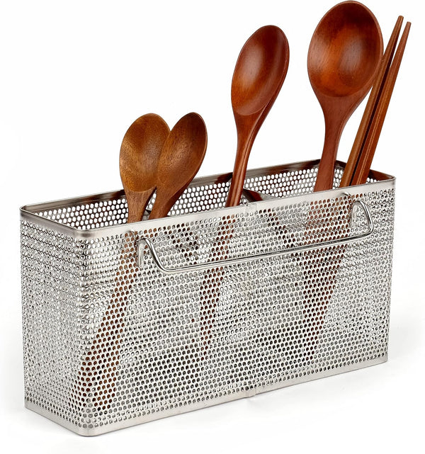 Kitchen Utensil Chopsticks Perforated Holder with Hooks, 304 Stainless Steel Storage Organizer, Dishwasher Safe