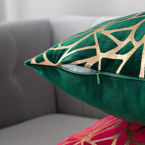 TAOSON Pack of 2 Irregular Abstract Lines Geometric Throw Pillow Cases - 18 x 18 Inches, Green and Gold