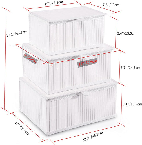 Honygebia Bamboo Decorative Storage Boxes, Set of 3 Woven Lined Baskets with Lids for Home Kitchen Organizer Decor