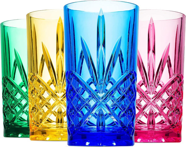 Godinger Acrylic Highball Glasses, Set of 4 Tall Beverage Drinking Cups, Shatterproof and Reusable Tumbler
