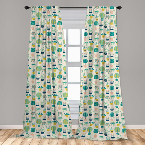 Lunarable Botanical Curtains, Vintage Doodle Pattern of Home Plants, 2 Panel Set for Living Room, 28" x 84", Eggshell