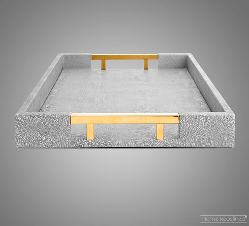 17.5"x12" Home Redefined Modern Elegant Rectangle Glossy Grey Shagreen Faux Leather Decorative Tray Ottoman Coffee