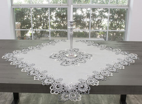 Linens, Art and Things Silver European Lace Table Topper, Small Antique Jacquard Fabric (34 Inch Square)