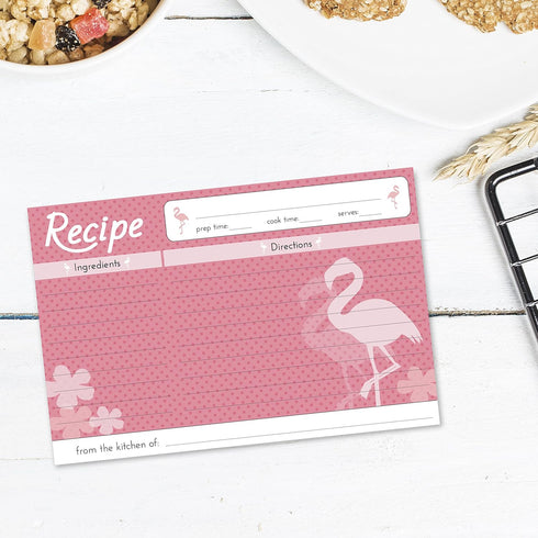 Home Advantage Pink Flamingo Design Set of 50 Double Sided Family 4x6 Recipe Cards