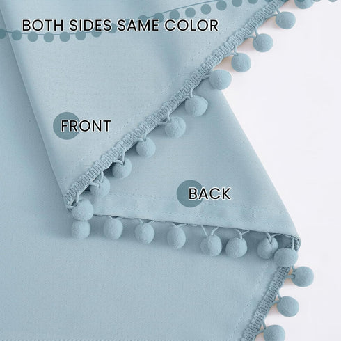 84 Inches 2 52" 84" Melodieux Blue Pom Pom Curtains Long for Bedroom, Living Room Darkening Blackout Boho Curtains