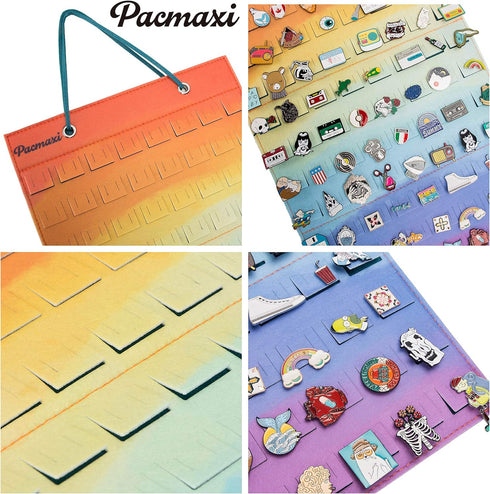 PACMAXI Hanging Brooch Pin Organizer - Display Pins Storage Case Holds Up to 96 Pins (S-96 Slots, Colorful)