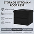 16"x12"x12" Zoes Homeware Small Storage Ottoman Foot Rest, Velvet Ottoman with Storage and Side Pocket, Black Foot Rest